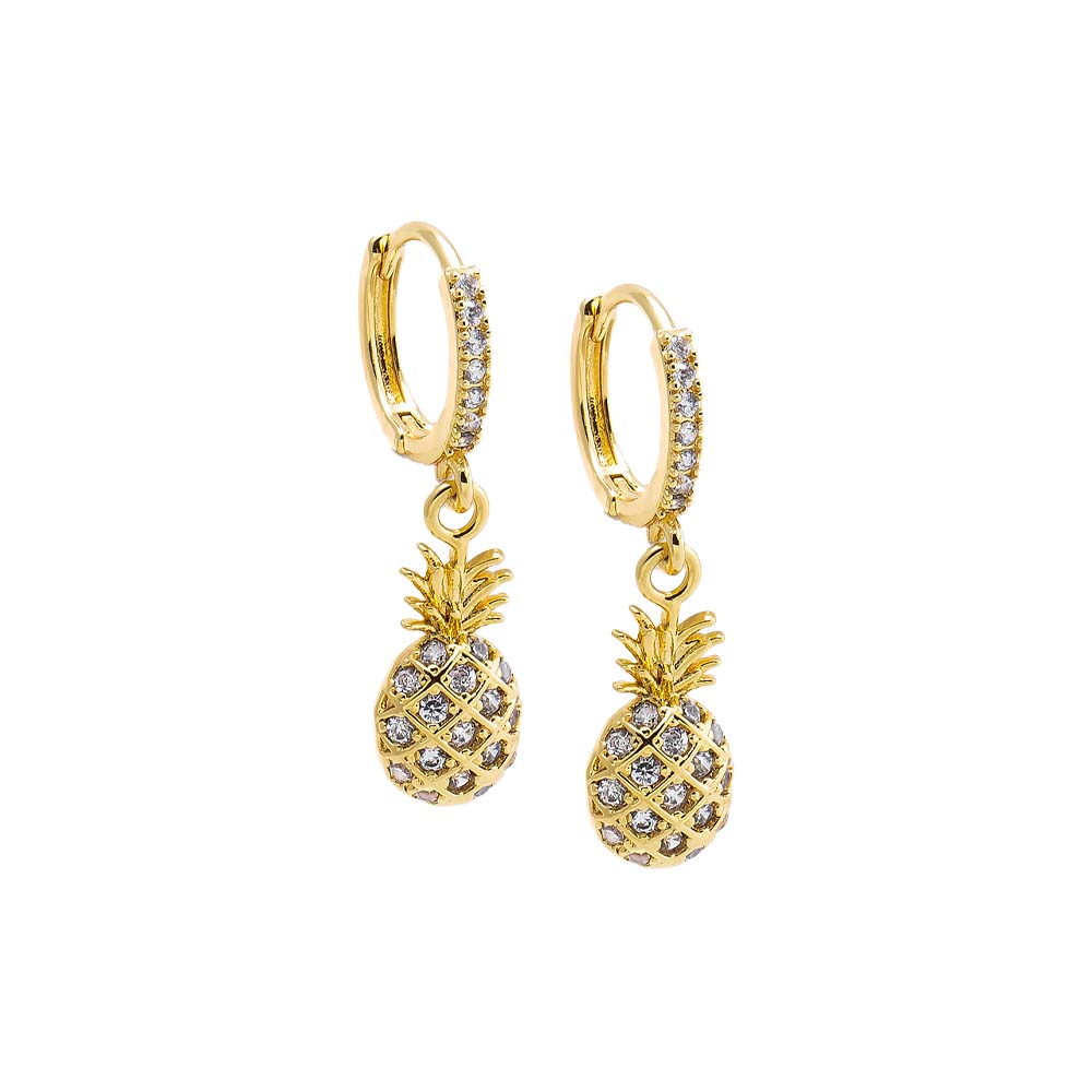 Yellow CZ Dangling Pineapple Huggie Earring - Adina Eden's Jewels