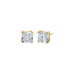 Gold Cushion Solitaire CZ Stud Earring - Adina Eden's Jewels
