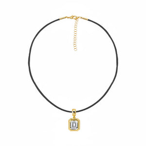 Colored CZ Emerald Bezel Pendant & Rope Chain Choker Necklace