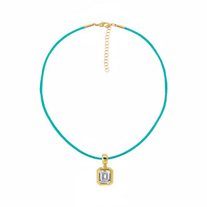 Colored CZ Emerald Bezel Pendant & Rope Chain Choker Necklace