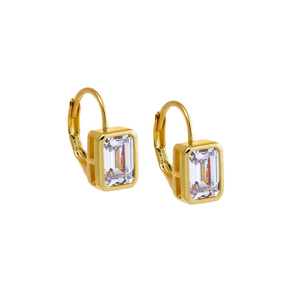 Gold CZ Bezel Emerald Baguette Huggie Earring - Adina Eden's Jewels