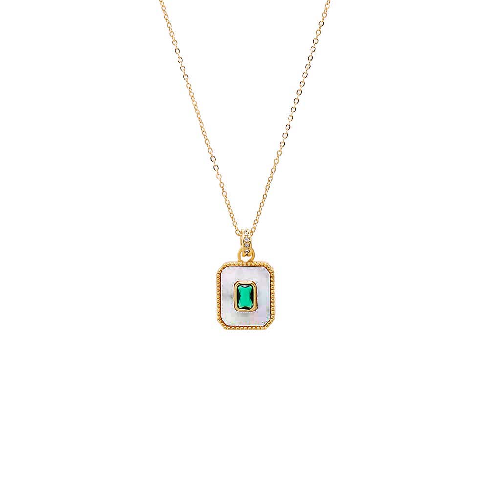 Mother of Pearl Green CZ & Mother Of Pearl Dog Tag Necklace - Adina Eden's Jewels