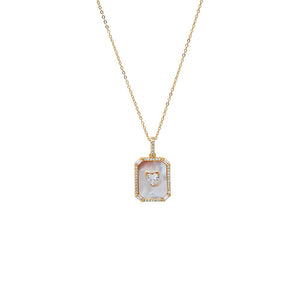 Mother of Pearl Colored Heart CZ & Mother Of Pearl Dog Tag Necklace - Adina Eden's Jewels