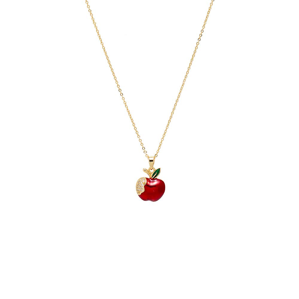 Red Pave Bitten Red Apple Charm Necklace - Adina Eden's Jewels