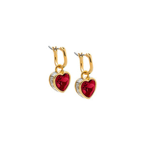 Hot Pink CZ Colored Heart Bezel Dangling Huggie Earring - Adina Eden's Jewels