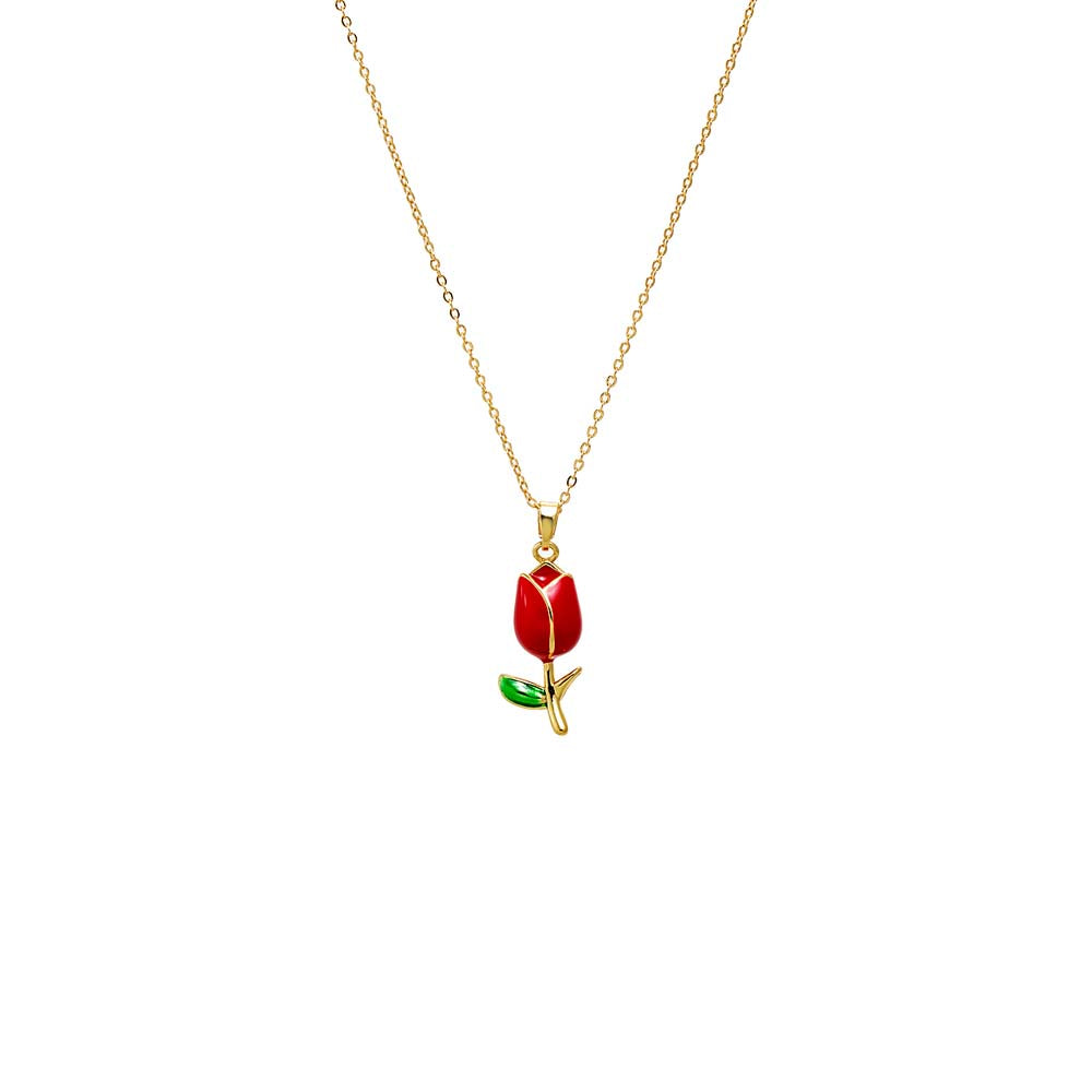 Red Red & Green Flower Charm Necklace - Adina Eden's Jewels