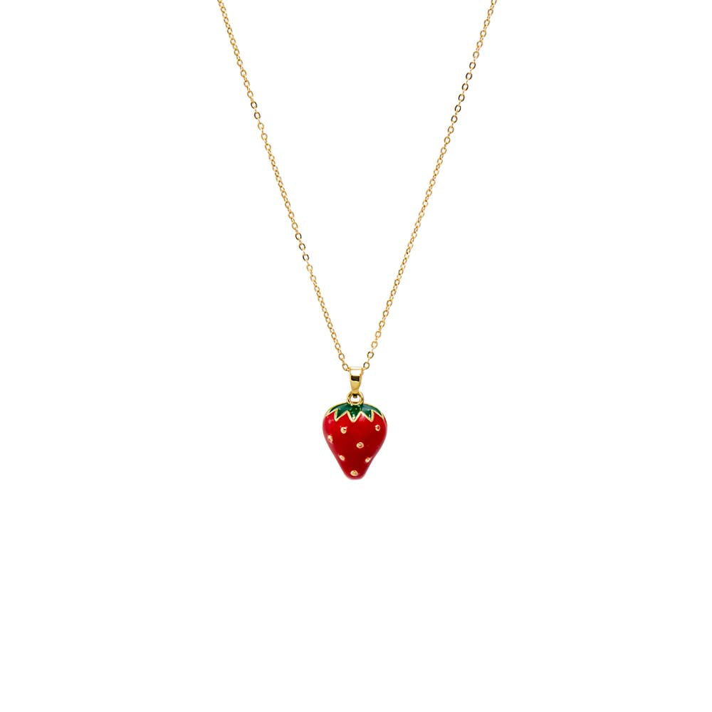 Red Red Enamel Strawberry Pendant Necklace - Adina Eden's Jewels