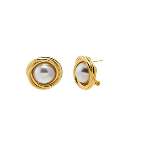 Pearl White Pearl Twisted Bezel On The Ear Stud Earring - Adina Eden's Jewels