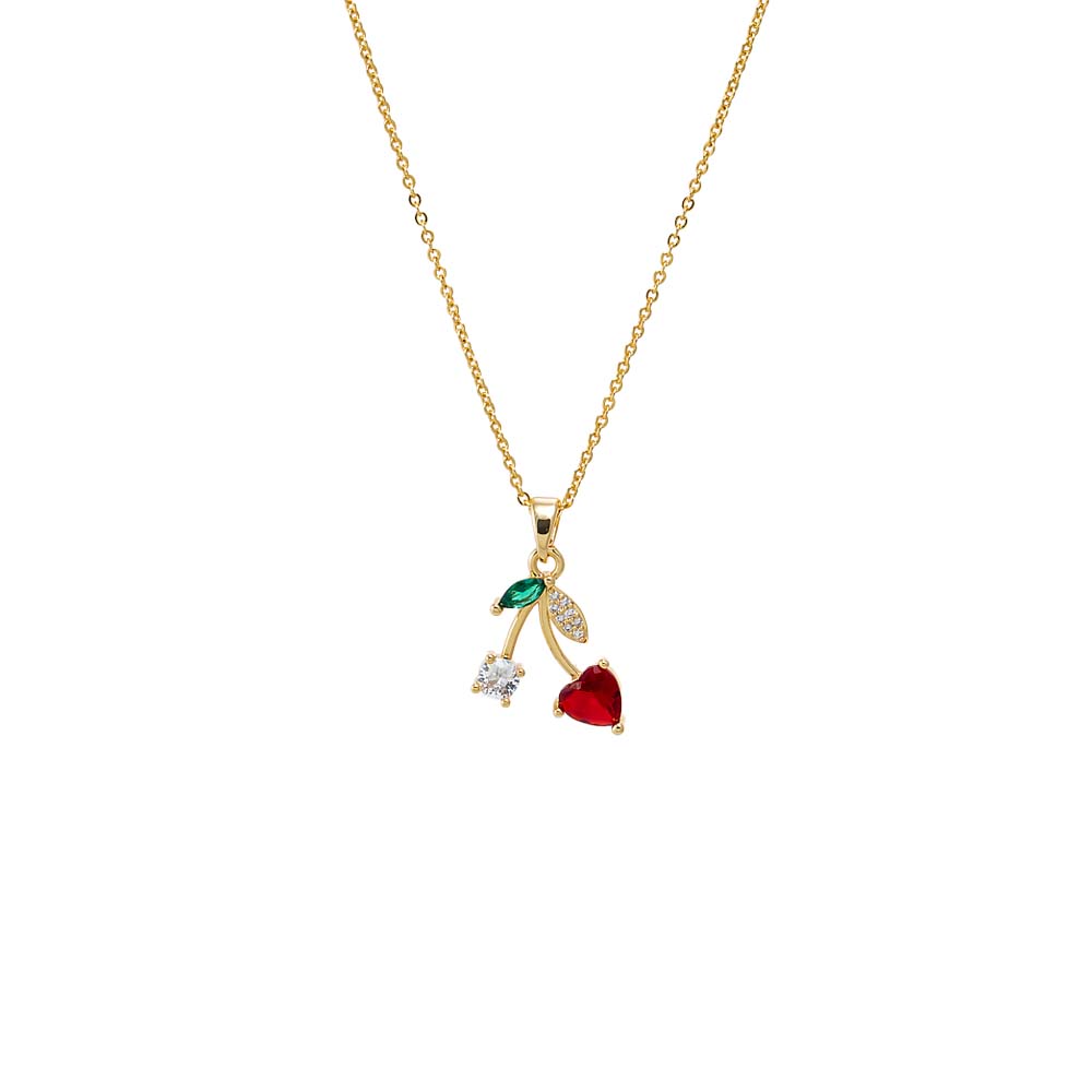 Red CZ Red & Green Heart Cherry Pendant Necklace - Adina Eden's Jewels