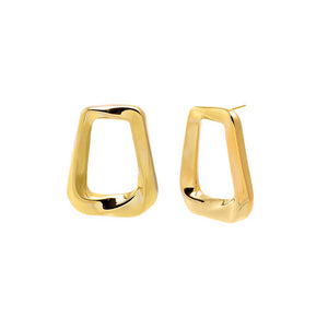 Gold Solid Open Curved Rectangular Stud Earring - Adina Eden's Jewels