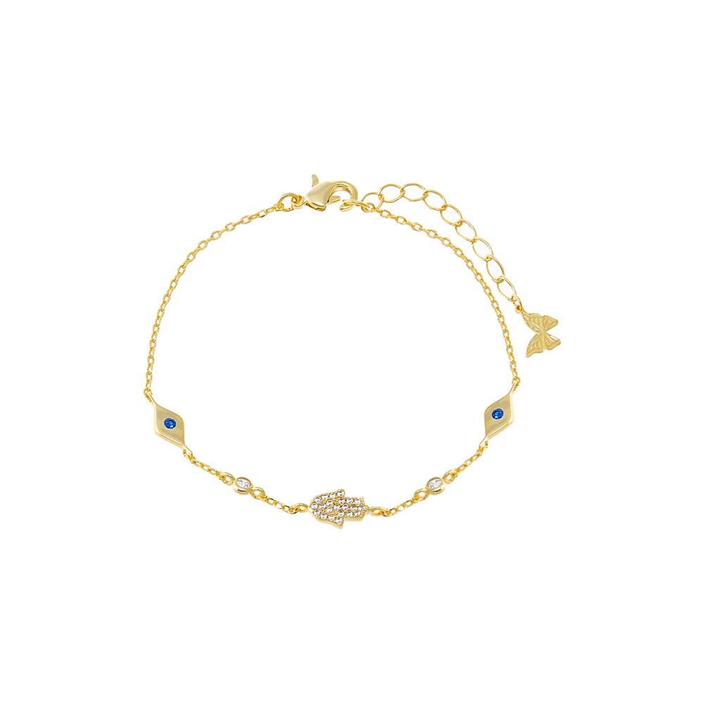 Sapphire Blue Colored Evil Eye & Hamsa Charm Bracelet - Adina Eden's Jewels