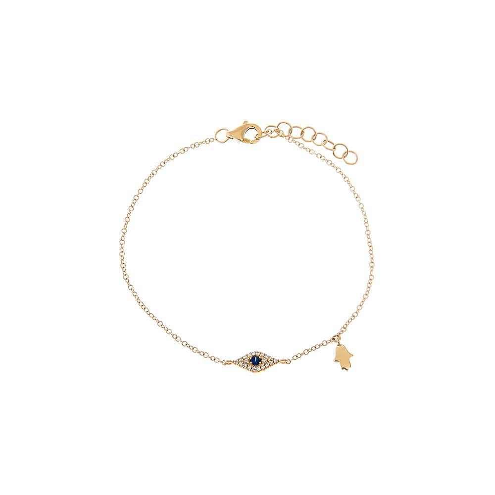 14K Gold Diamond Pave X Sapphire Blue Evil Eye Charm Bracelet 14K - Adina Eden's Jewels