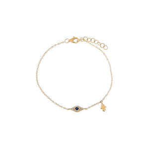 14K Gold Diamond Pave X Sapphire Blue Evil Eye Charm Bracelet 14K - Adina Eden's Jewels