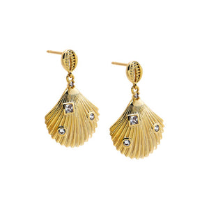 Gold CZ Shell Drop Earring - Adina Eden's Jewels
