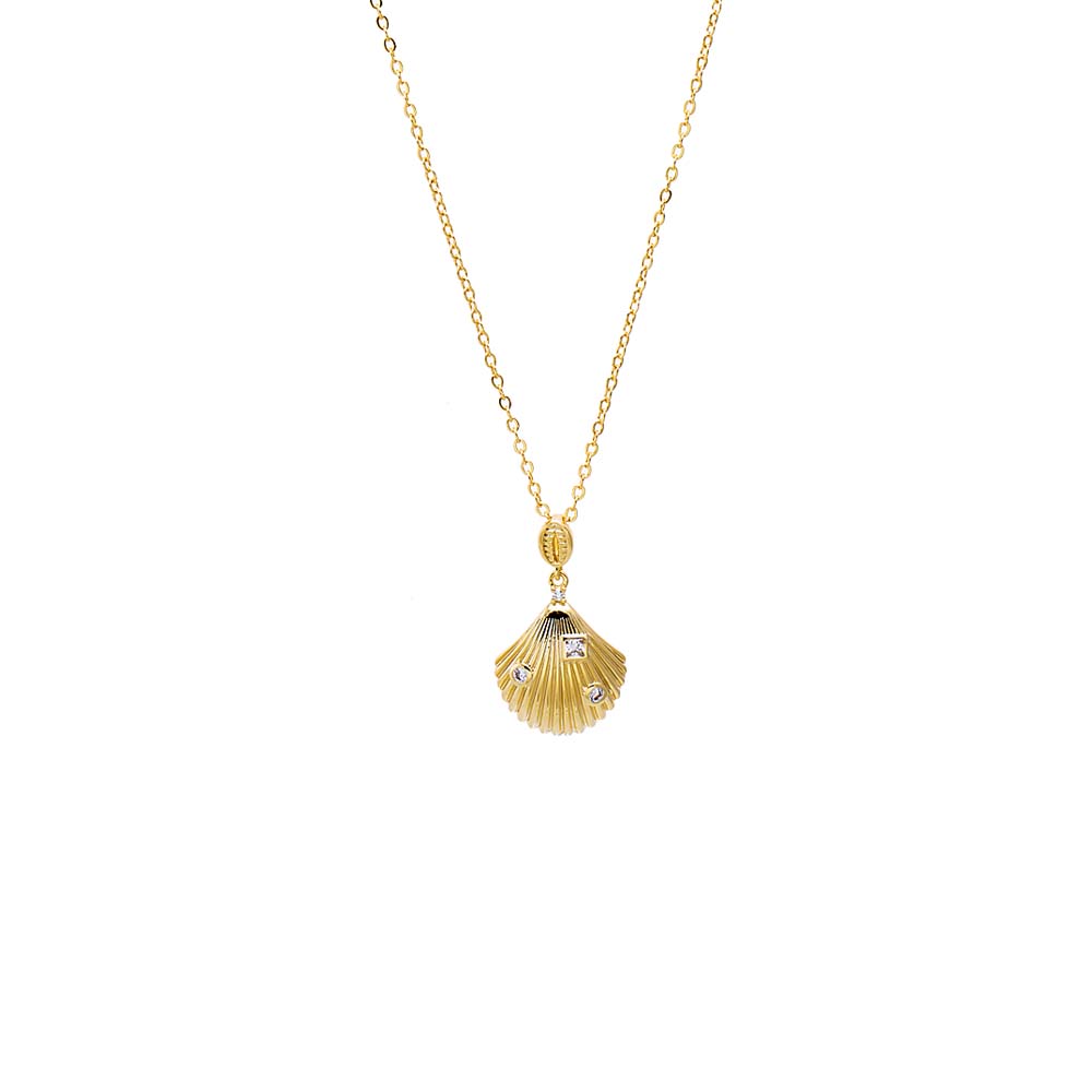 Gold CZ Shell Drop Necklace - Adina Eden's Jewels