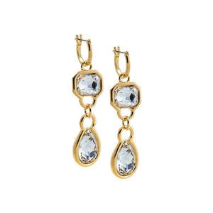 Gold CZ Emerald X Pear Bezel Drop Hoop Earring - Adina Eden's Jewels