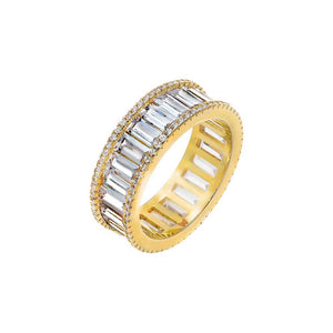 Gold / 6 CZ Round X Baguette Eternity Band Ring - Adina Eden's Jewels