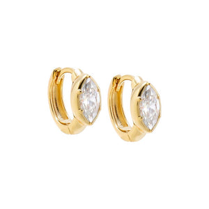 Gold Moissanite Marquise Bezel Huggie Earring - Adina Eden's Jewels