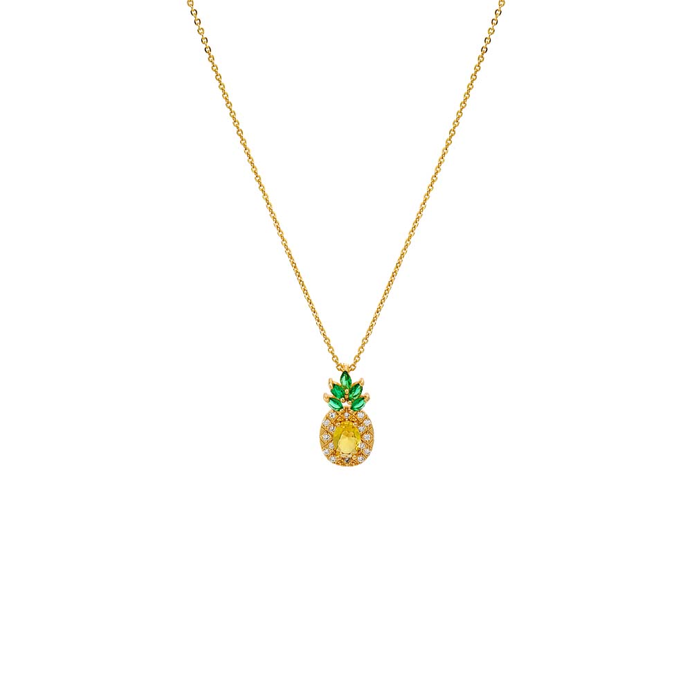 Yellow / Small CZ Yellow & Green Pineapple Pendant Necklace - Adina Eden's Jewels