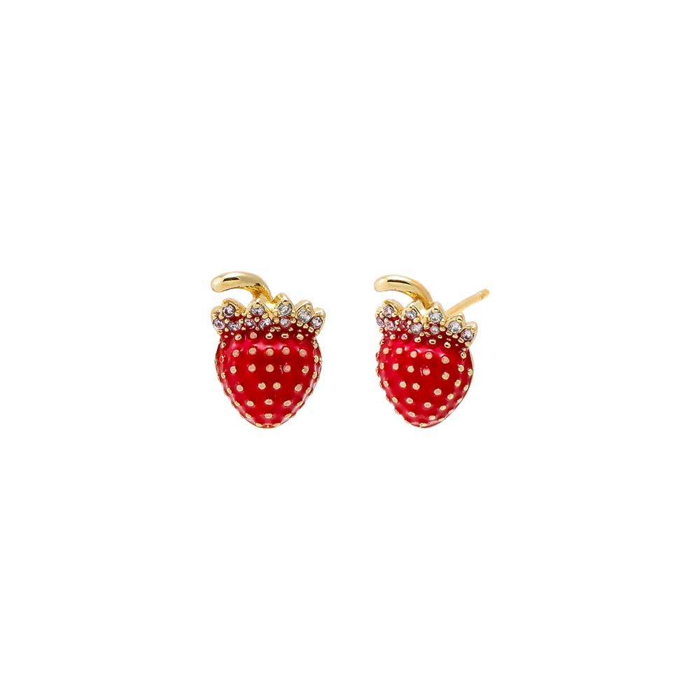 Gold CZ & Pearl Strawberry Stud Earring - Adina Eden's Jewels