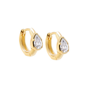 Gold Moissanite Teardrop Bezel Huggie Earring - Adina Eden's Jewels