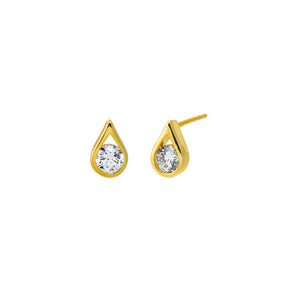 Gold CZ Round Stone Teardrop Bezel Stud Earring - Adina Eden's Jewels