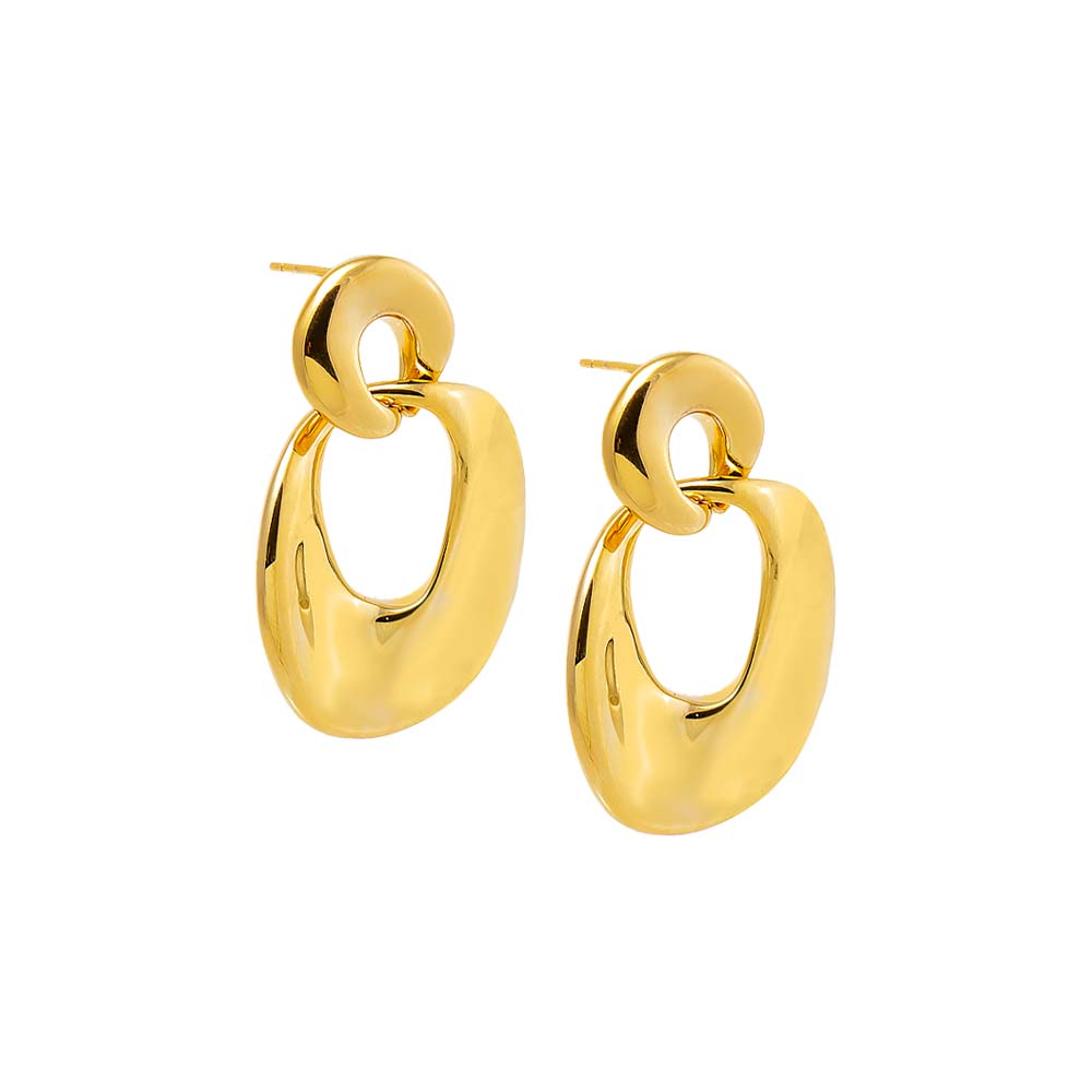 Gold Solid Flattened Cutout Drop Stud Earring - Adina Eden's Jewels