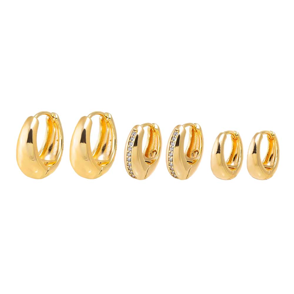 Gold Solid/Pave Graduated Huggie Earring Combo Set - Adina Eden's Jewels