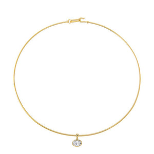 Gold Solid Thin Wire Oval Bezel Charm Necklace - Adina Eden's Jewels