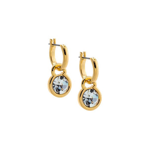 Gold CZ Round Bezel Drop Huggie Earring - Adina Eden's Jewels