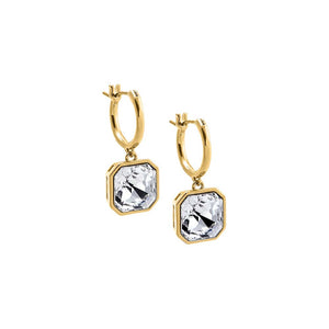 Gold CZ Sqaured Bezel Drop Huggie Earring - Adina Eden's Jewels