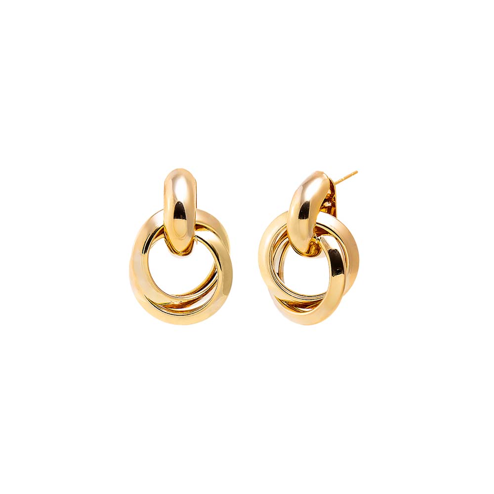 Gold Solid Open Rounded Drop Stud Earring - Adina Eden's Jewels