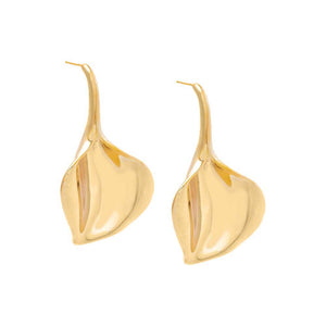 Gold Ripple Petal Drop Earrings - Adina Eden's Jewels