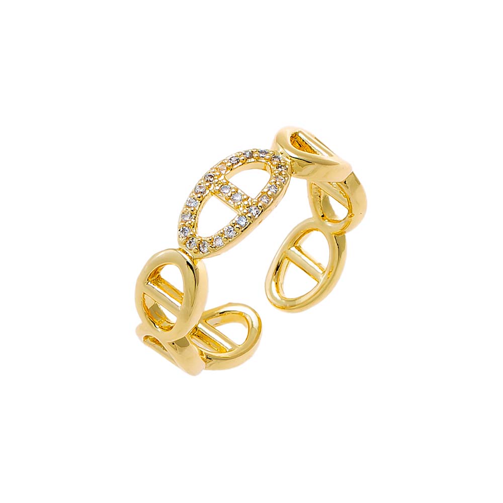 Gold Solid/Pave Mariner Chain Adjustable Ring - Adina Eden's Jewels