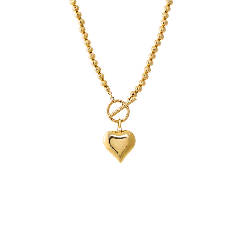 Gold Beaded Heart Toggle Necklace - Adina Eden's Jewels