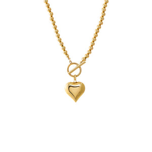 Gold Beaded Heart Toggle Necklace - Adina Eden's Jewels