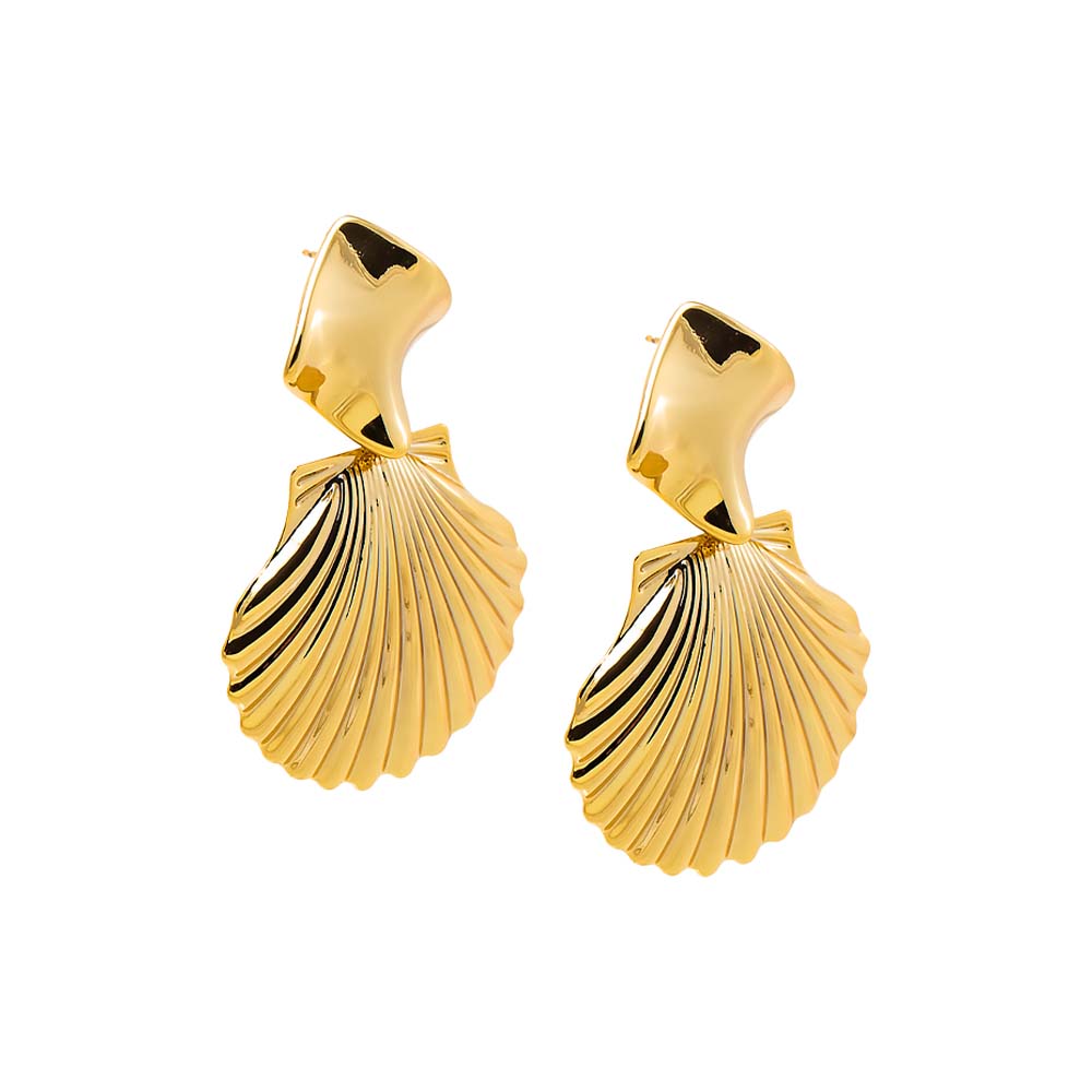 Gold Sculpted Shell Drop Earrings - Adina Eden's Jewels