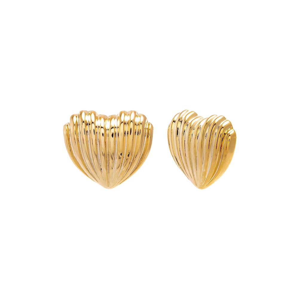 Gold Ribbed Heart Stud Earrings - Adina Eden's Jewels