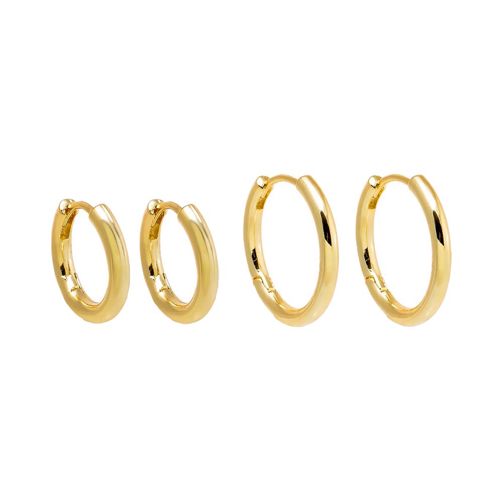 Gold / 15MM Solid Thin Rounded Hoop Combo Set Earring - Adina Eden's Jewels