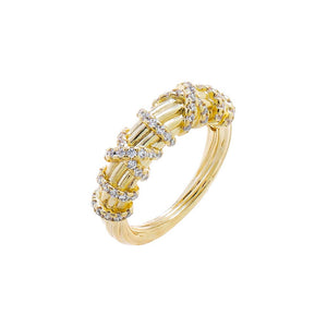 Gold / 6 Pave Cross Fluted Dome Ring - Adina Eden's Jewels
