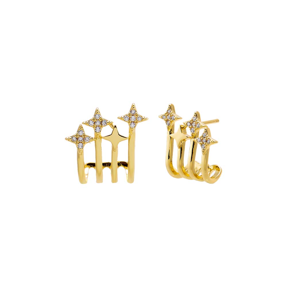 Gold Multi Pave Starburst Cage Stud Earring - Adina Eden's Jewels