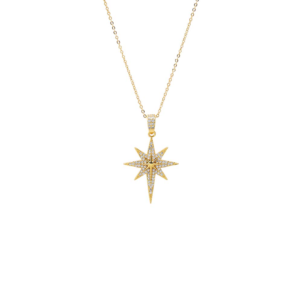 Gold Pave Elongated Starburst Pendant Necklace - Adina Eden's Jewels