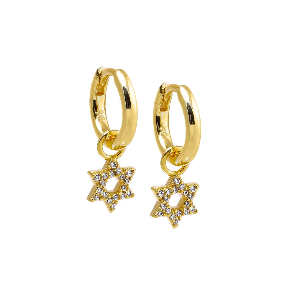 Gold Pave Star Of David Dangling Huggie Earring - Adina Eden's Jewels