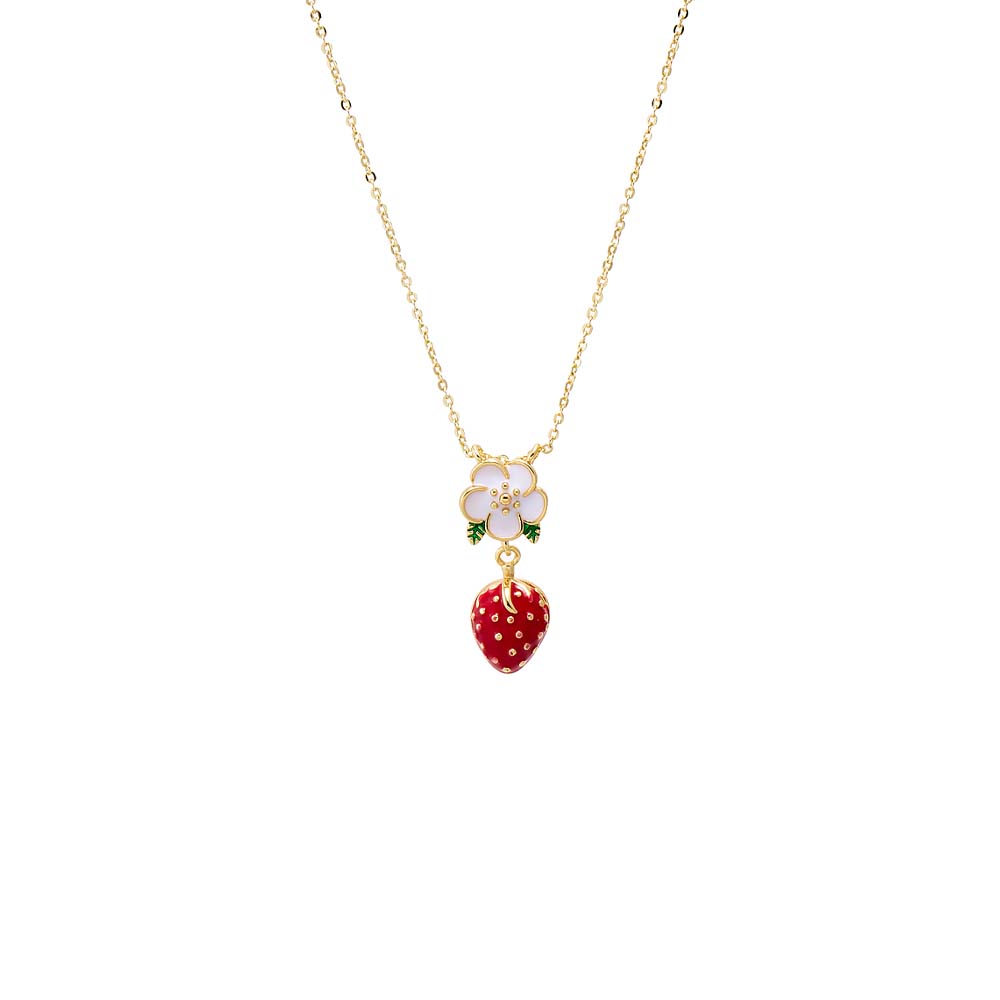 Red Colored Flower & Strawberry Charm Necklace - Adina Eden's Jewels