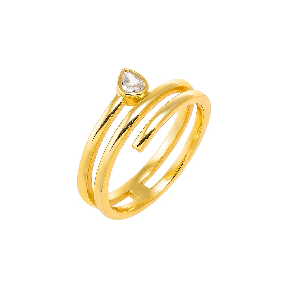 Gold / 6 CZ Teardrop Bezel Triple Wrap Coil Ring - Adina Eden's Jewels