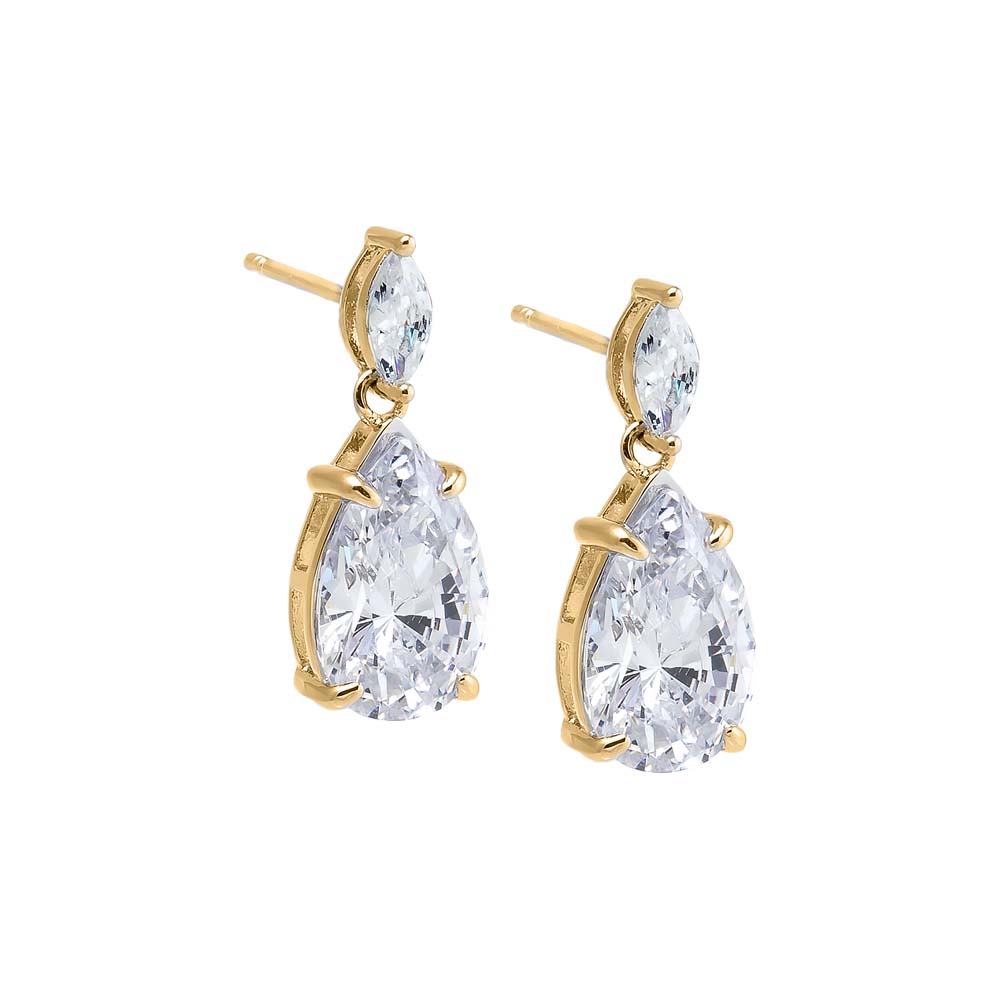 Gold Fancy CZ Marquise X Pear Dangle Stud Earring - Adina Eden's Jewels