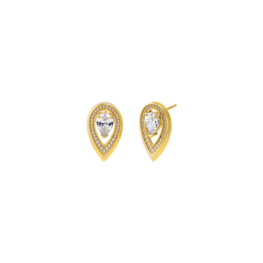 Gold Teardrop Stone Pave Rimmed Stud Earring - Adina Eden's Jewels
