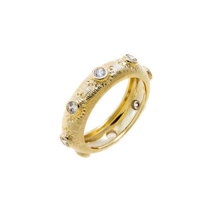 Gold / 5 CZ Round Bezel Dome Eternity Band Ring - Adina Eden's Jewels