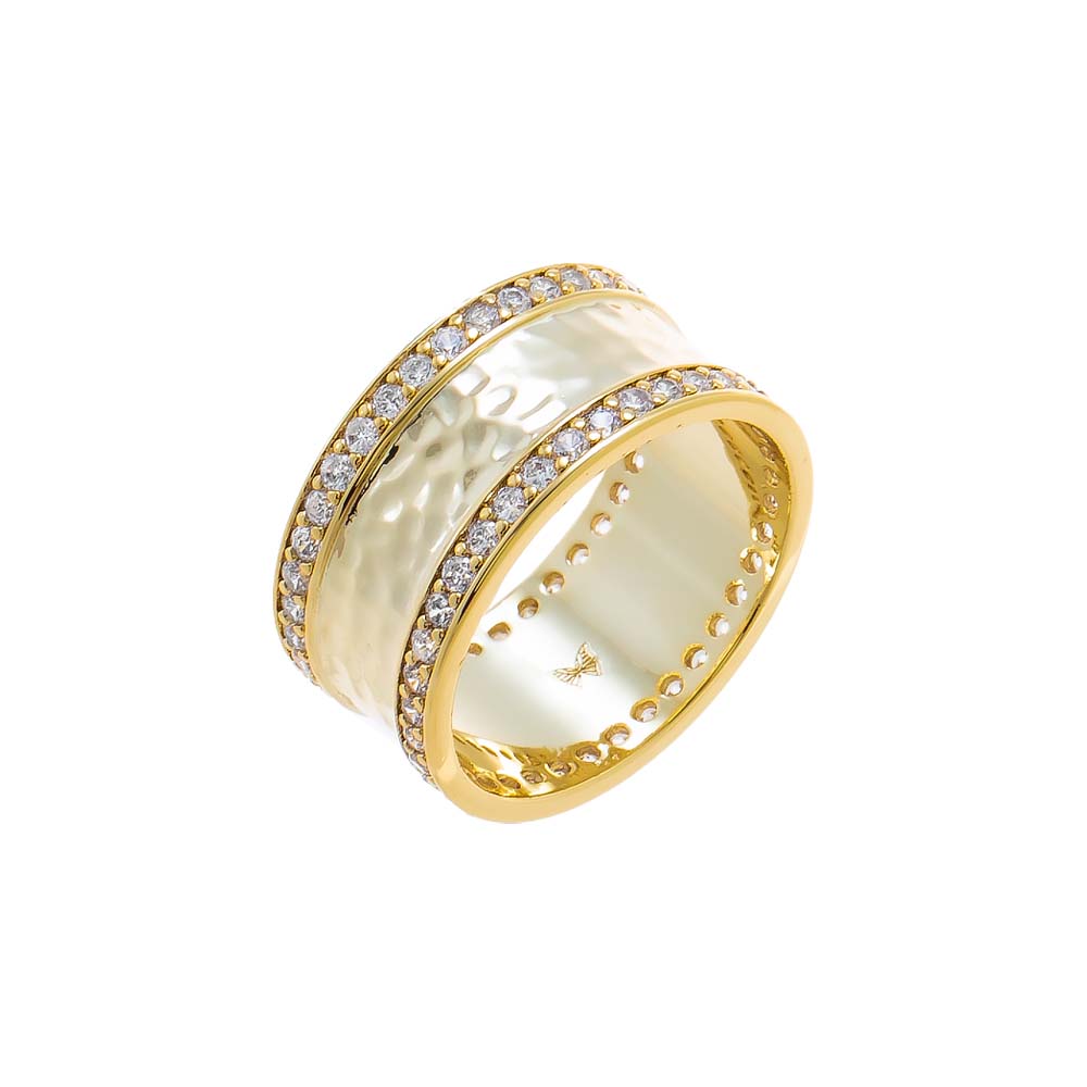 Double Pave Hammered Wide Band Ring