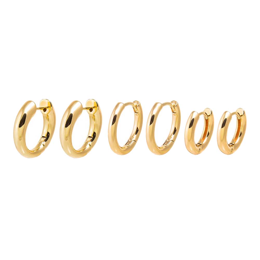 Gold The Solid Rounded Ring Huggie Earring Combo Set - Adina Eden's Jewels